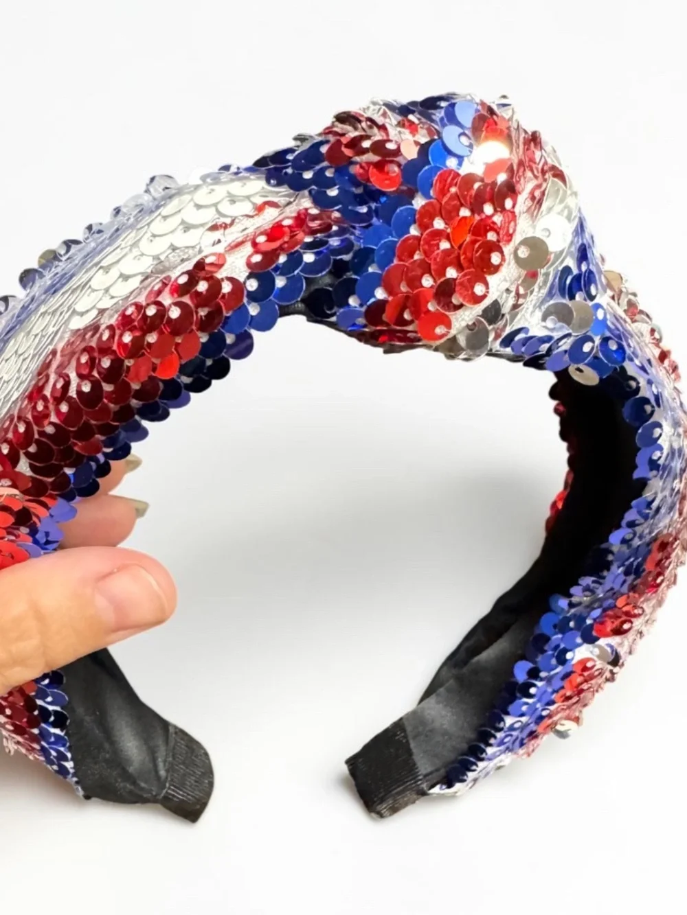 NWOT Patriotic Red White Blue Sequin Top Knot Headband